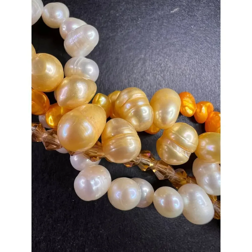 NEW yellow freshwater pearl multi strand necklace with sterling silver clasp